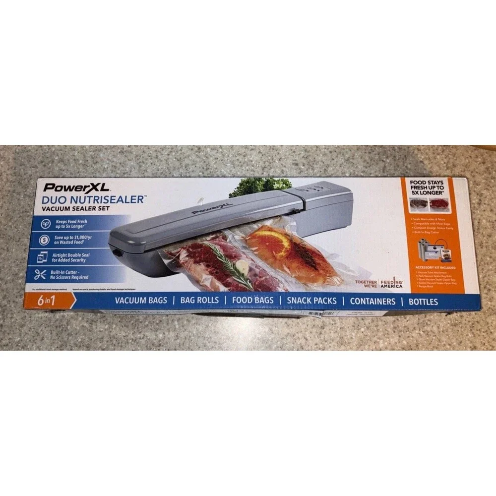 PowerXL Vacuum Sealer 6-in-1 Double Airtight Seal Gray Duo Food Machine